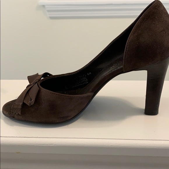 Franco Sarto brown suede open toe pump with bow - Picture 4 of 7